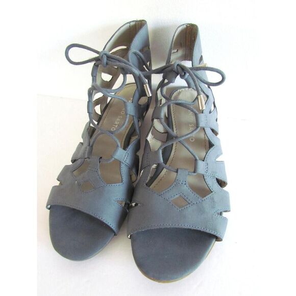 New Franco Sarto Sandals Leather Size 7 Upstart Strappy Gladiator Wedge Blue - Picture 2 of 15